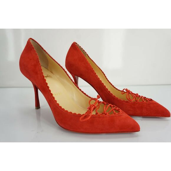 Christian Louboutin Scalopump Scalloped Trim Shoes SZ 37 Lace Tie New $845 - Picture 10 of 10
